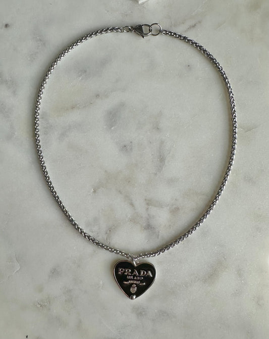 Prada black heart necklace