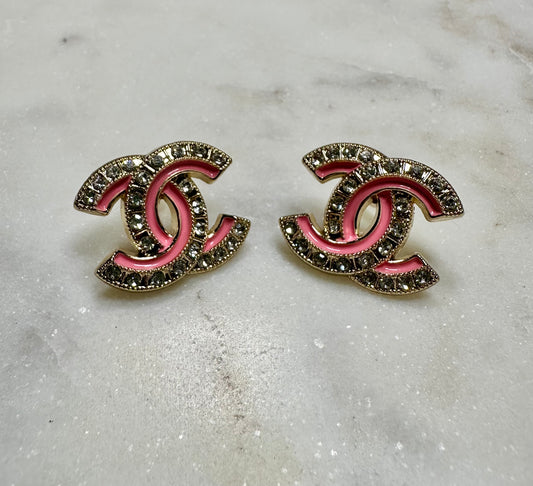 CC pink button earrings