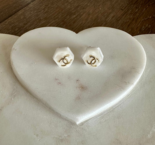 CC mini button earrings