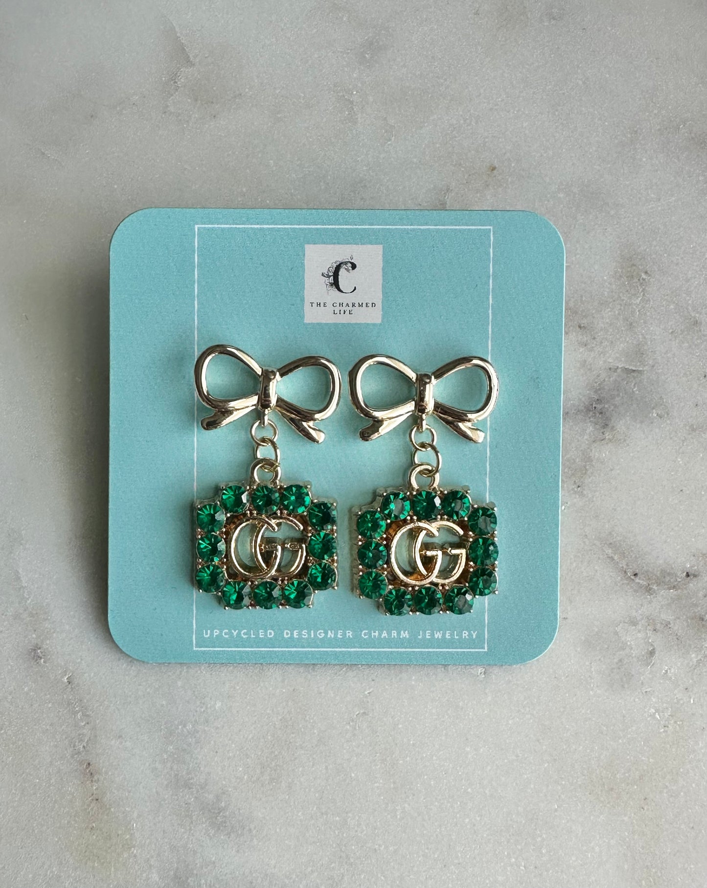 Gucci green rhinestone with bow earrings