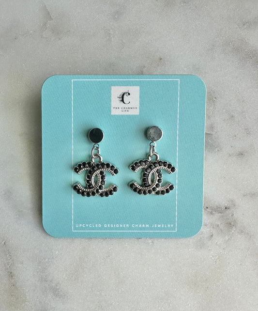 CC silver and black rhinestone earrings