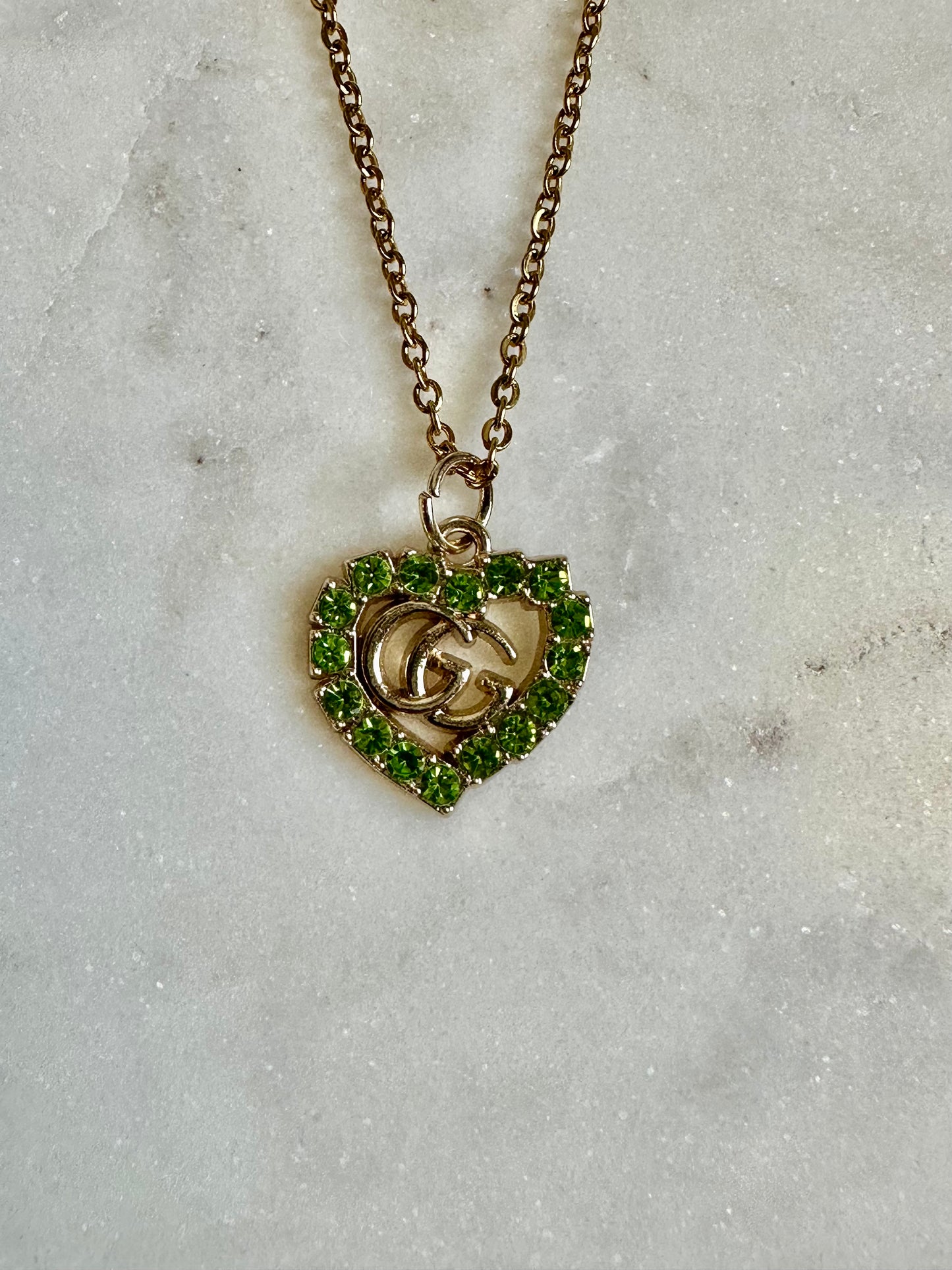 Gucci green rhinestone heart necklace