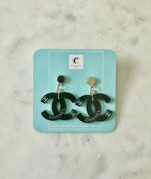 CC black resin earrings