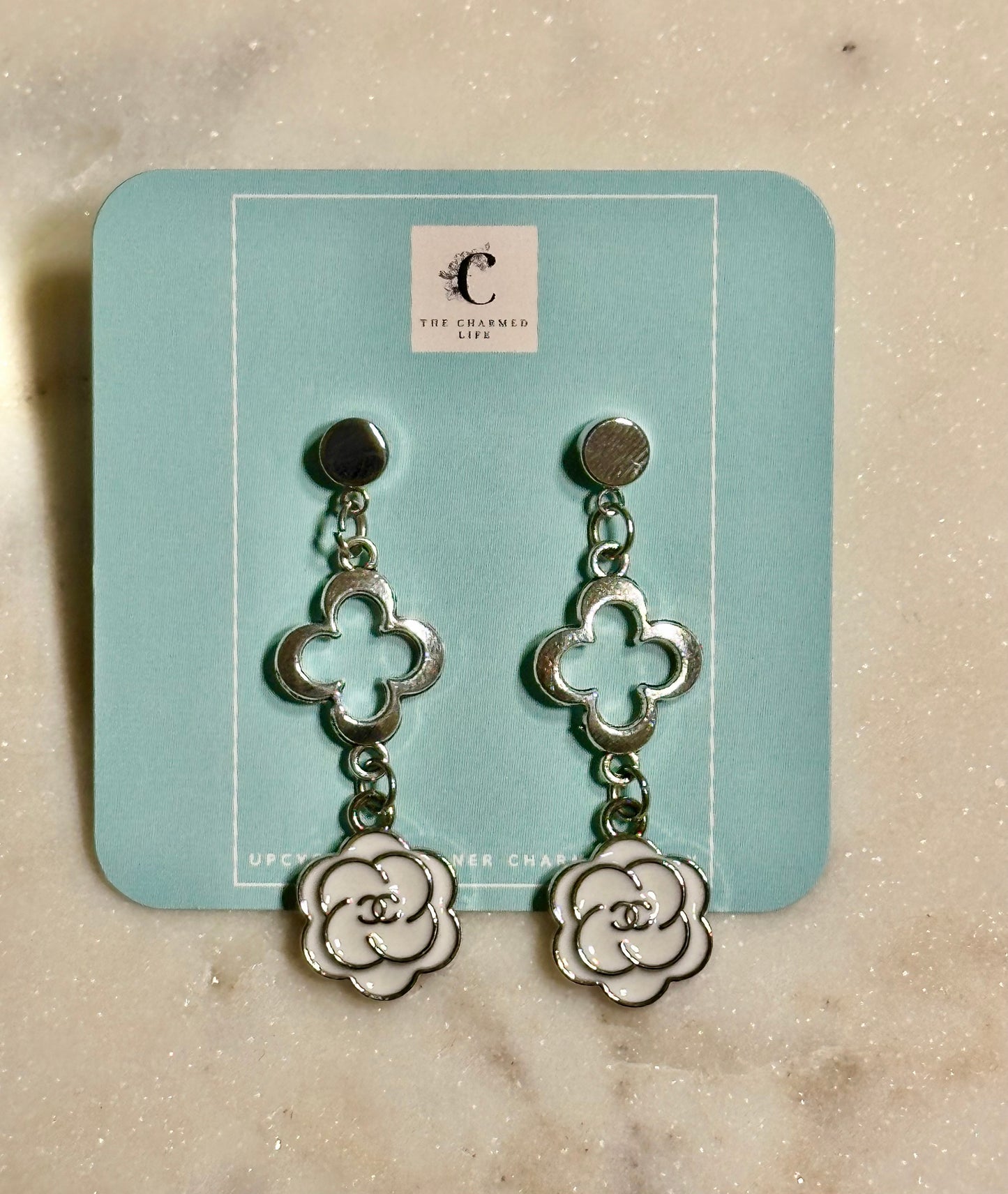 CC white camellia earrings