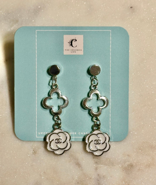 CC white camellia earrings