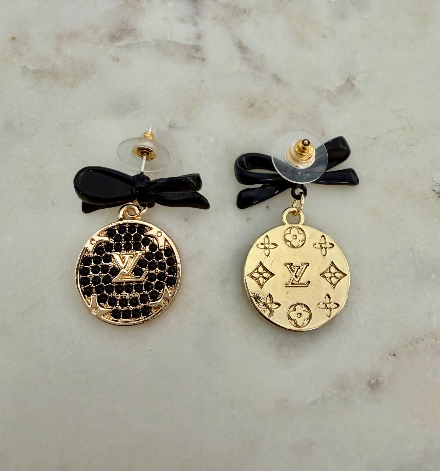 LV black and gold tone earrings