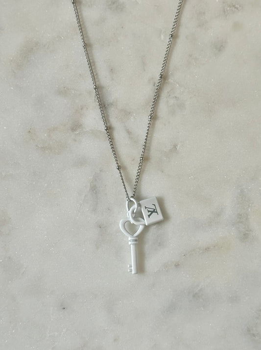 LV white lock and key necklace