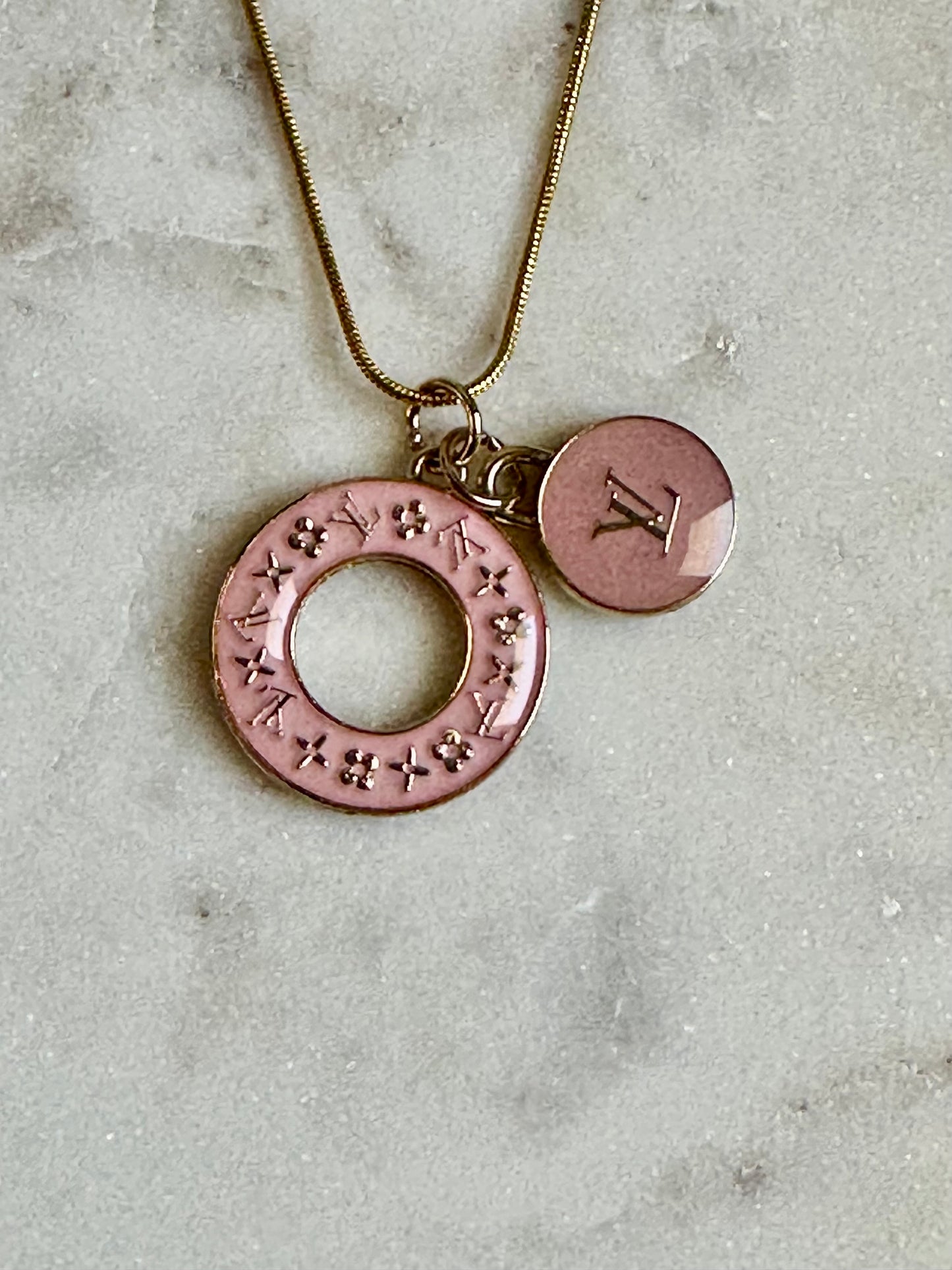 LV pink donut necklace