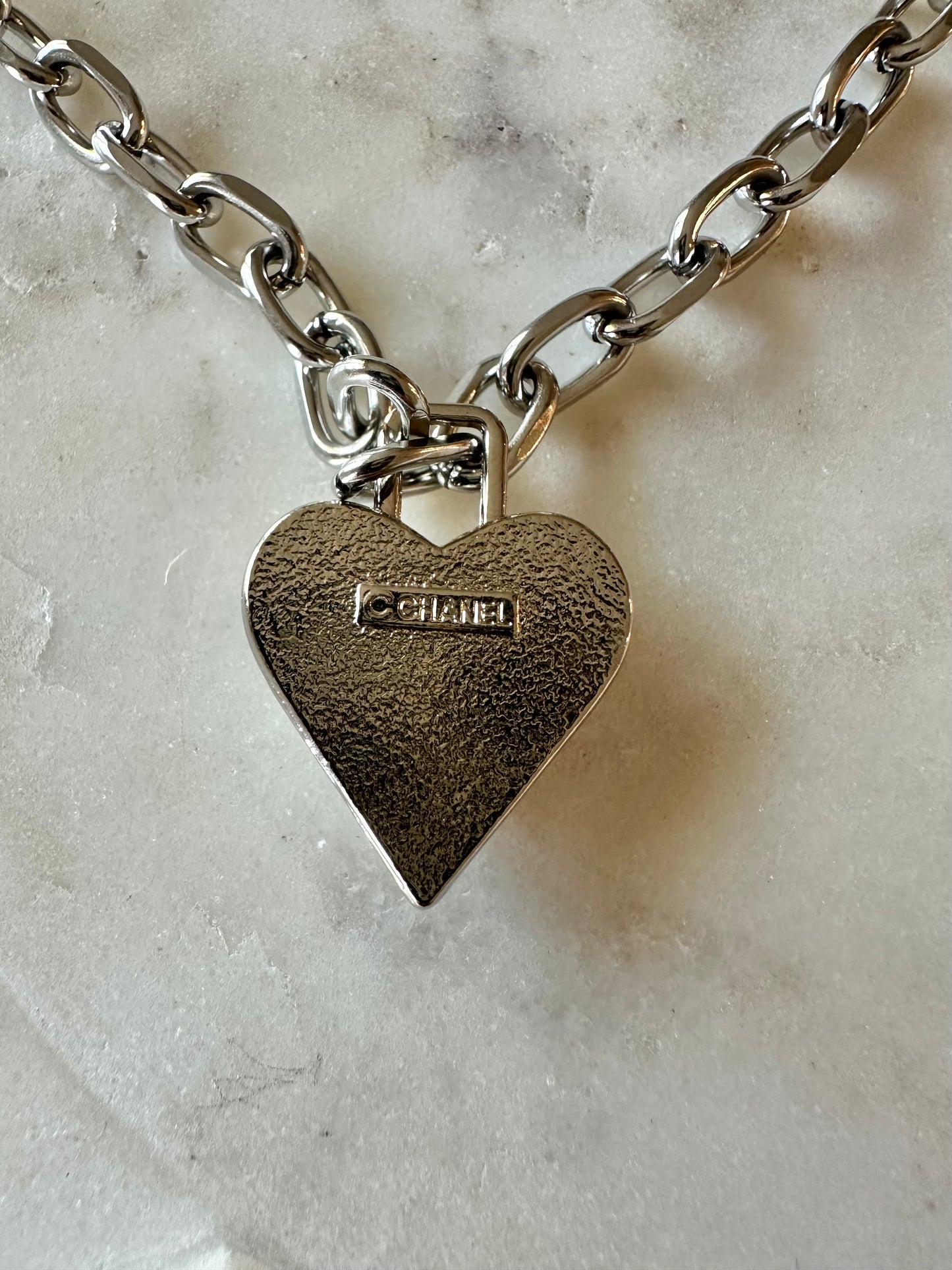 CC heart lock silver tone necklace 16”