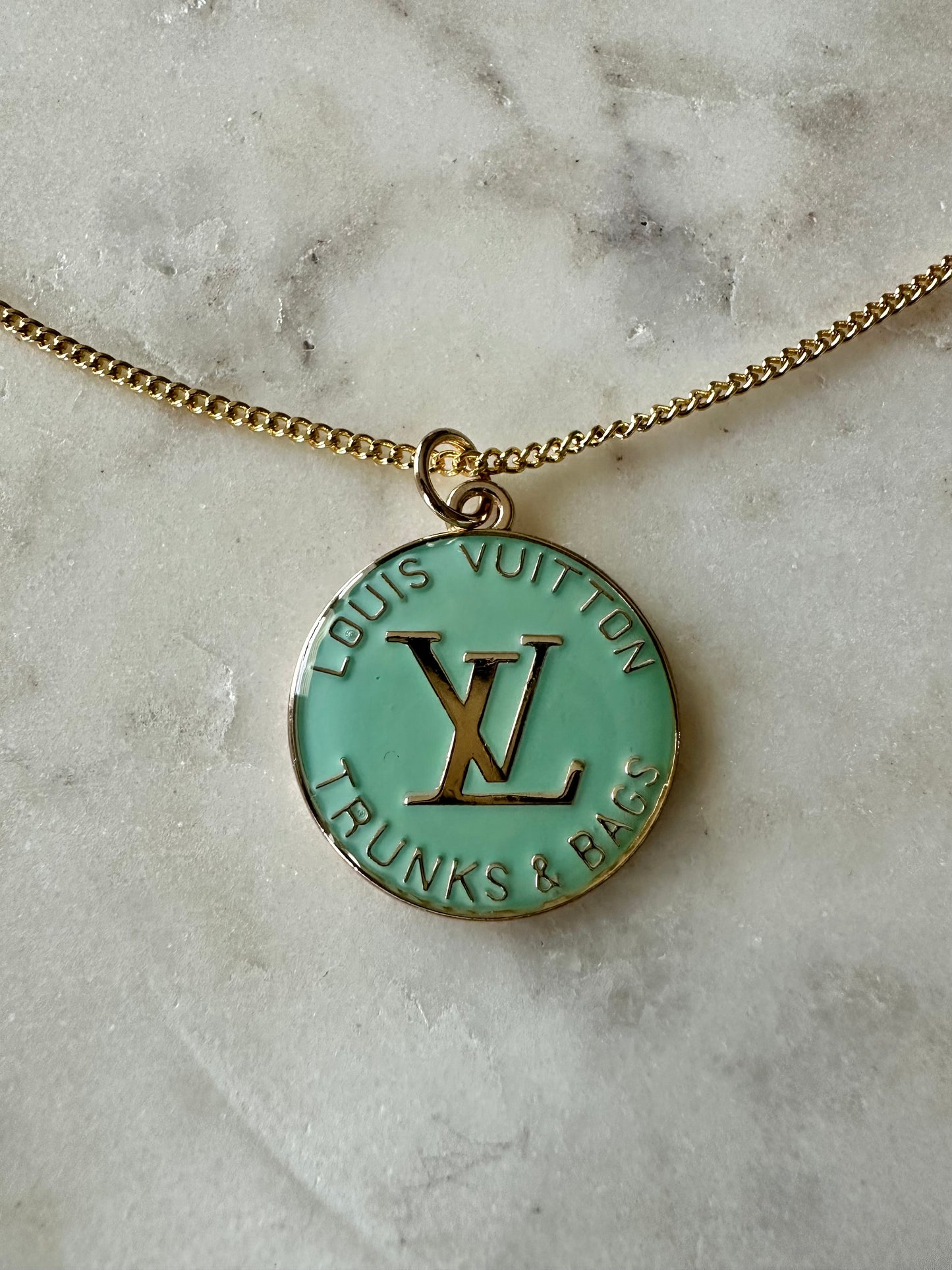 LV mint blue charm necklace 16”