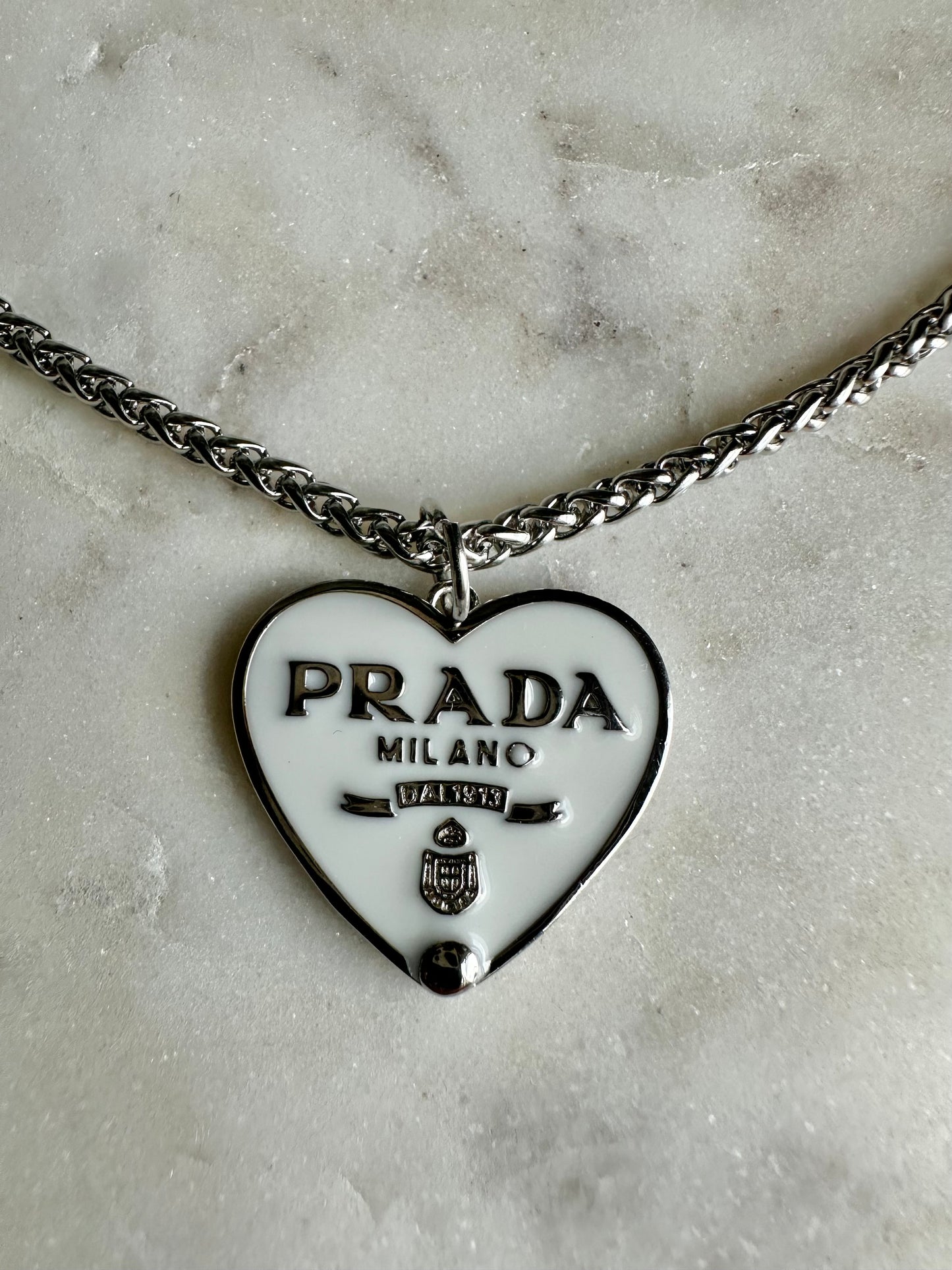 Prada white heart necklace