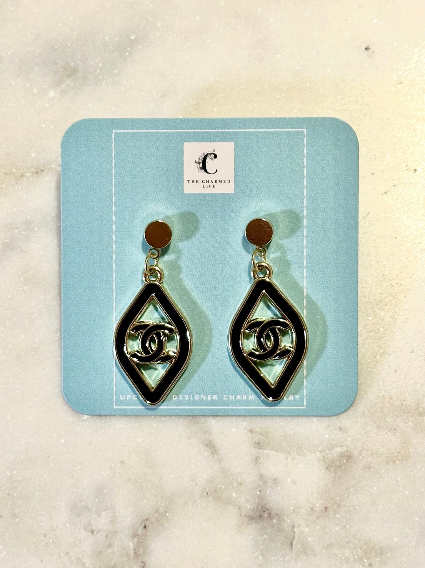 CC black double sided earrings