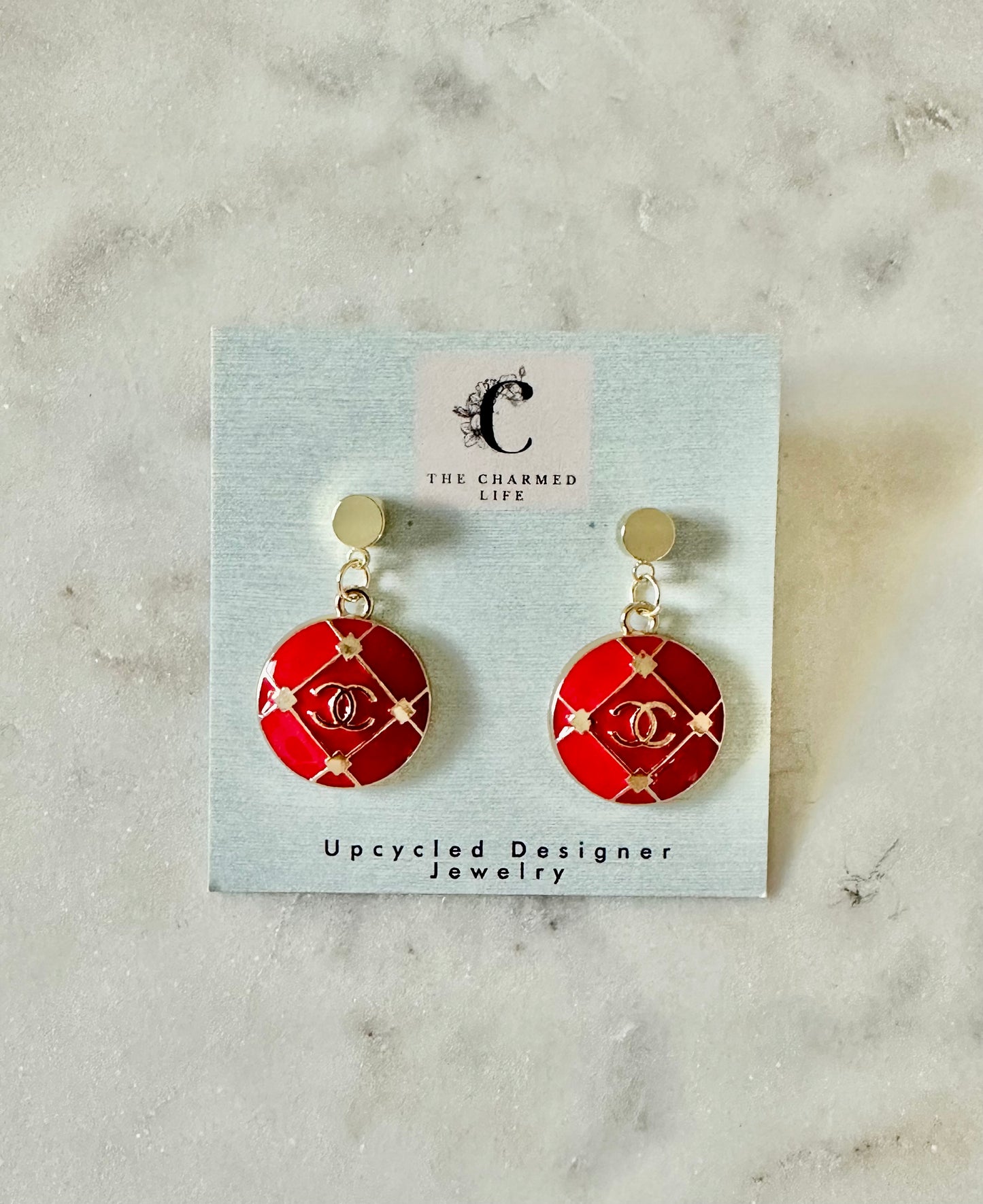 CC red round earrings