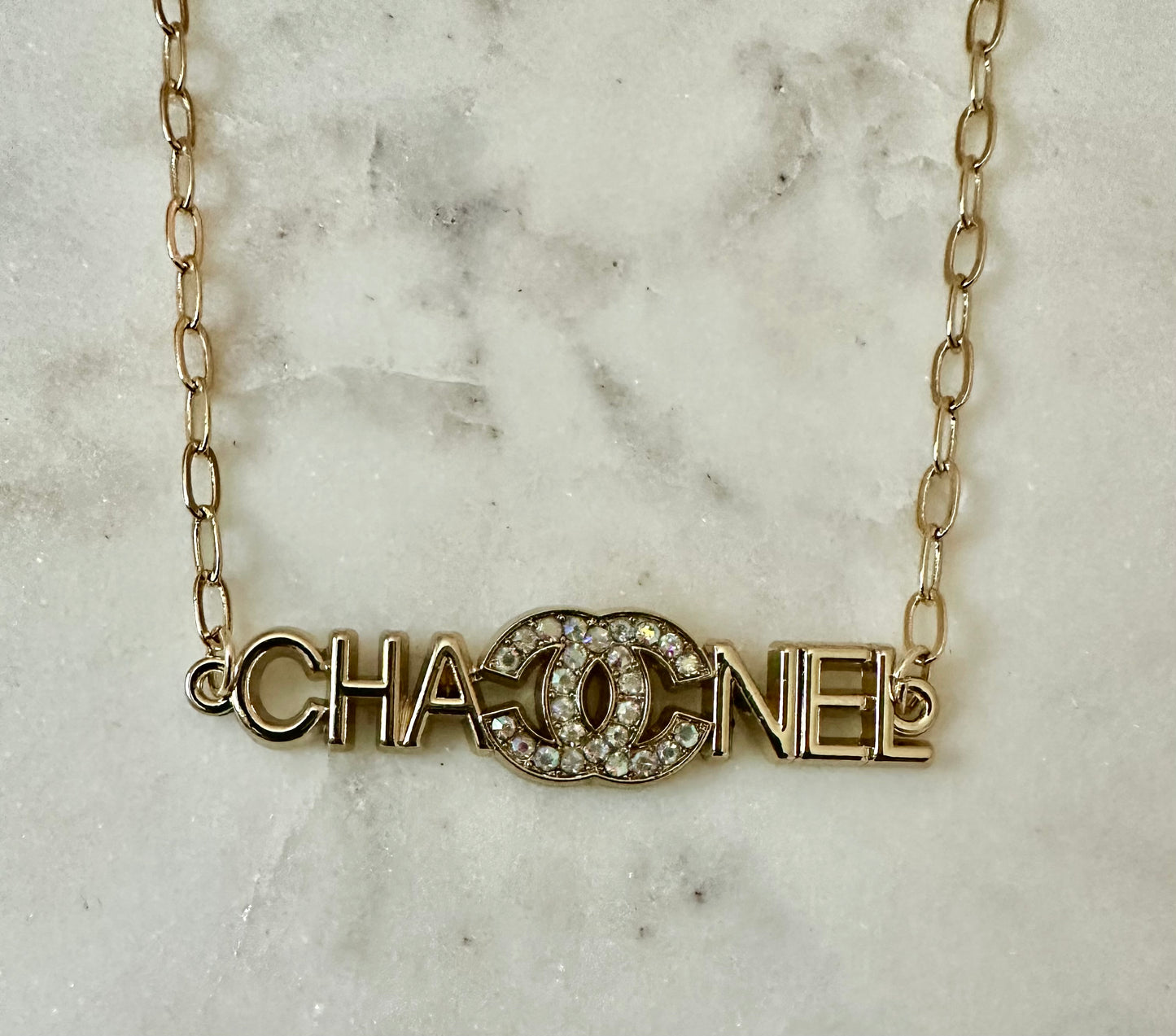 CC rhinestone bar necklace
