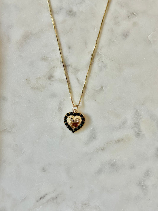 Dior heart dark green rhinestone necklace