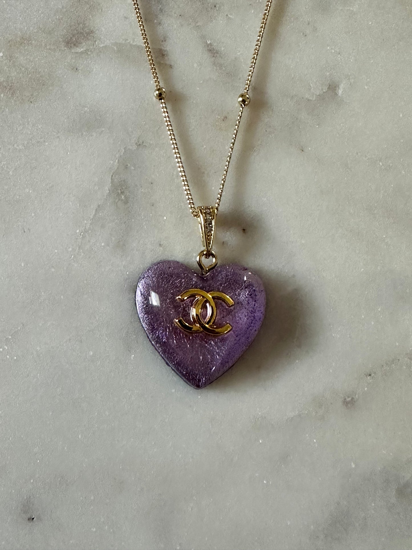 CC purple resin heart necklace