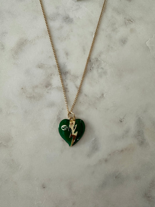 Gucci green lightening bolt heart necklace