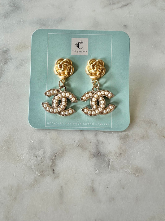CC faux pearl with rose earrings