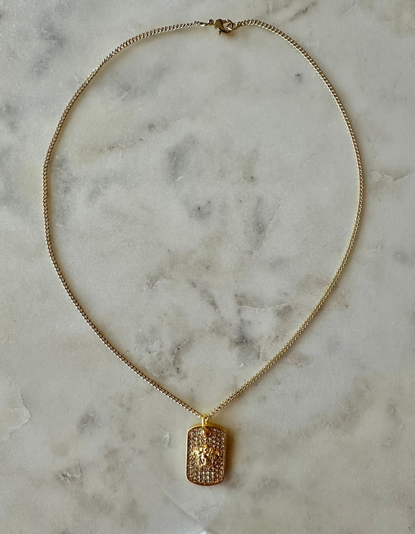 Versace rhinestone dog tag necklace 16”
