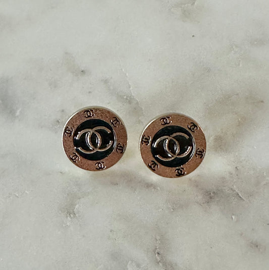 CC black and gold with mini cc’s button earrings