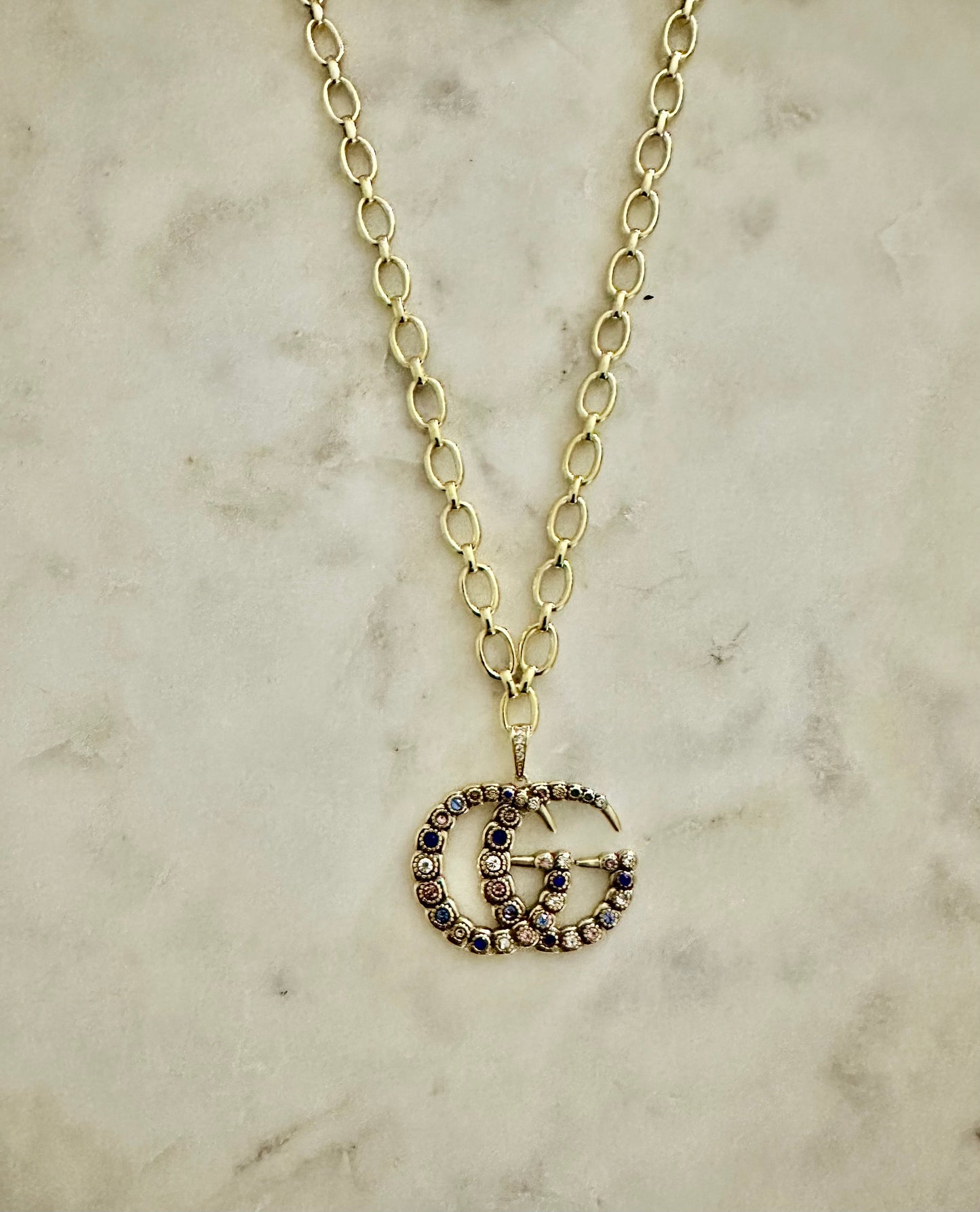 Gucci large medallion rhinestone necklace
