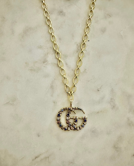 Gucci large medallion rhinestone necklace