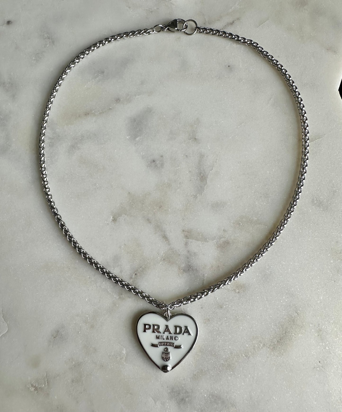 Prada white heart necklace