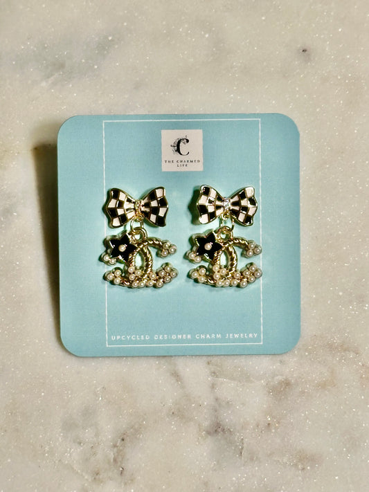 CC black and white pearl earrings