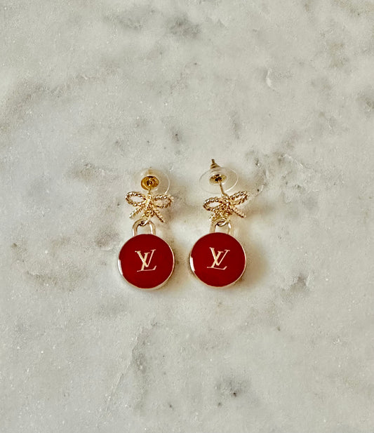 LV red bow earrings