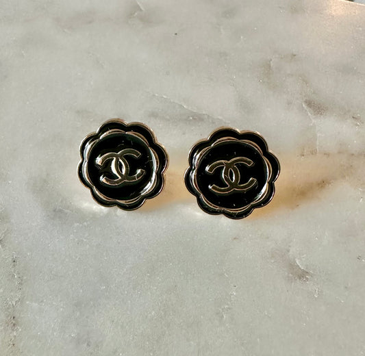CC camellia flower button earrings