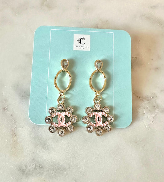 CC pink pendant earrings