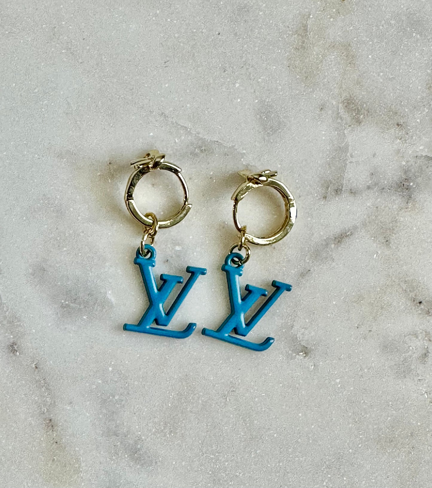LV blue mini bow hoop earrings