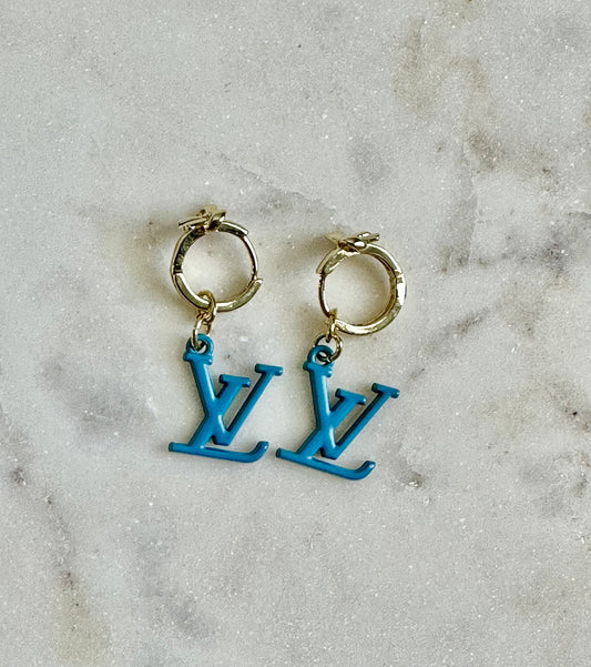 LV blue mini bow hoop earrings