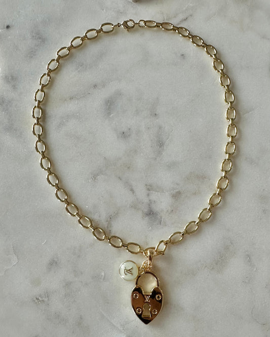 LV gold heart lock necklace 16”