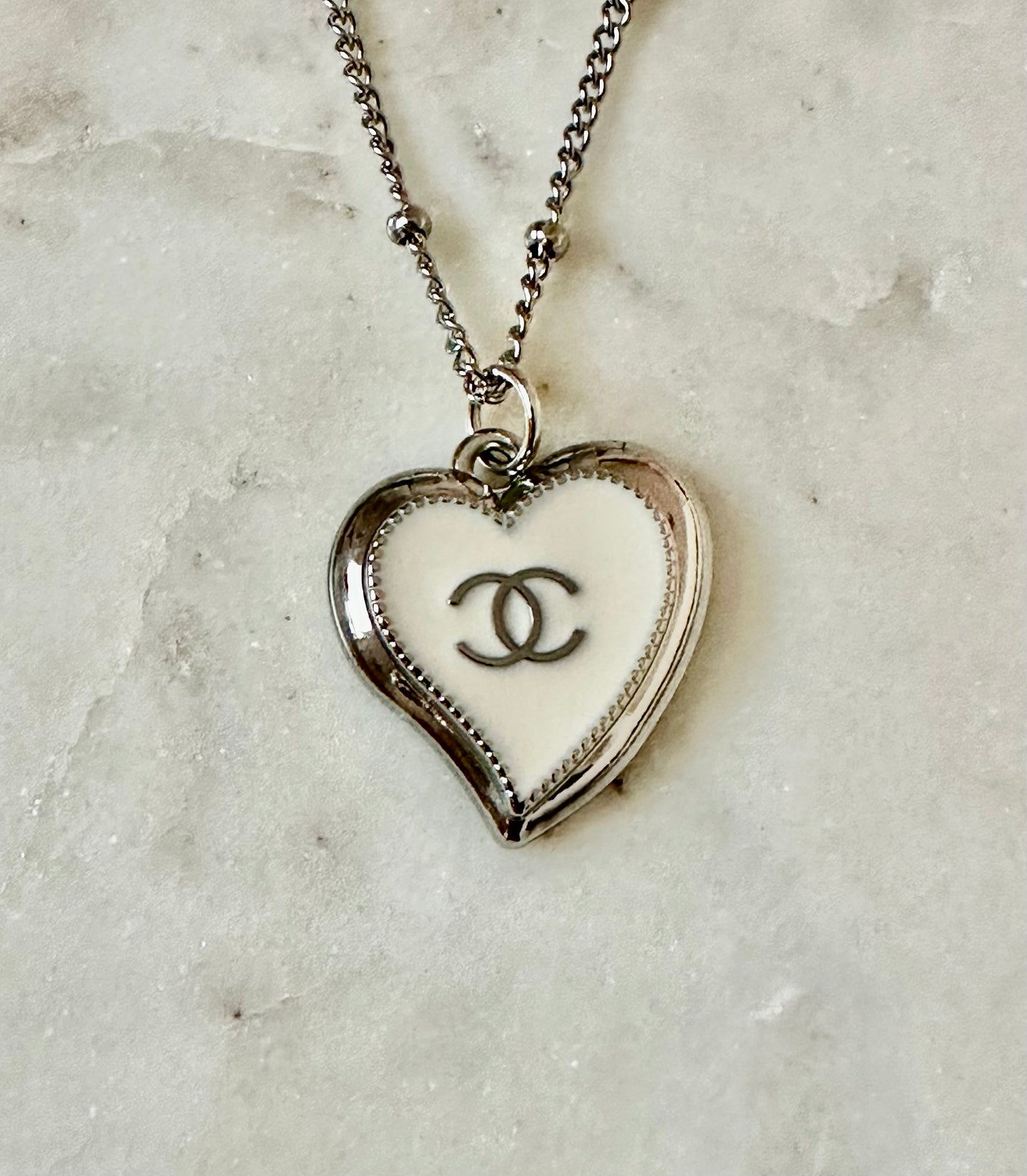 CC white heart necklace