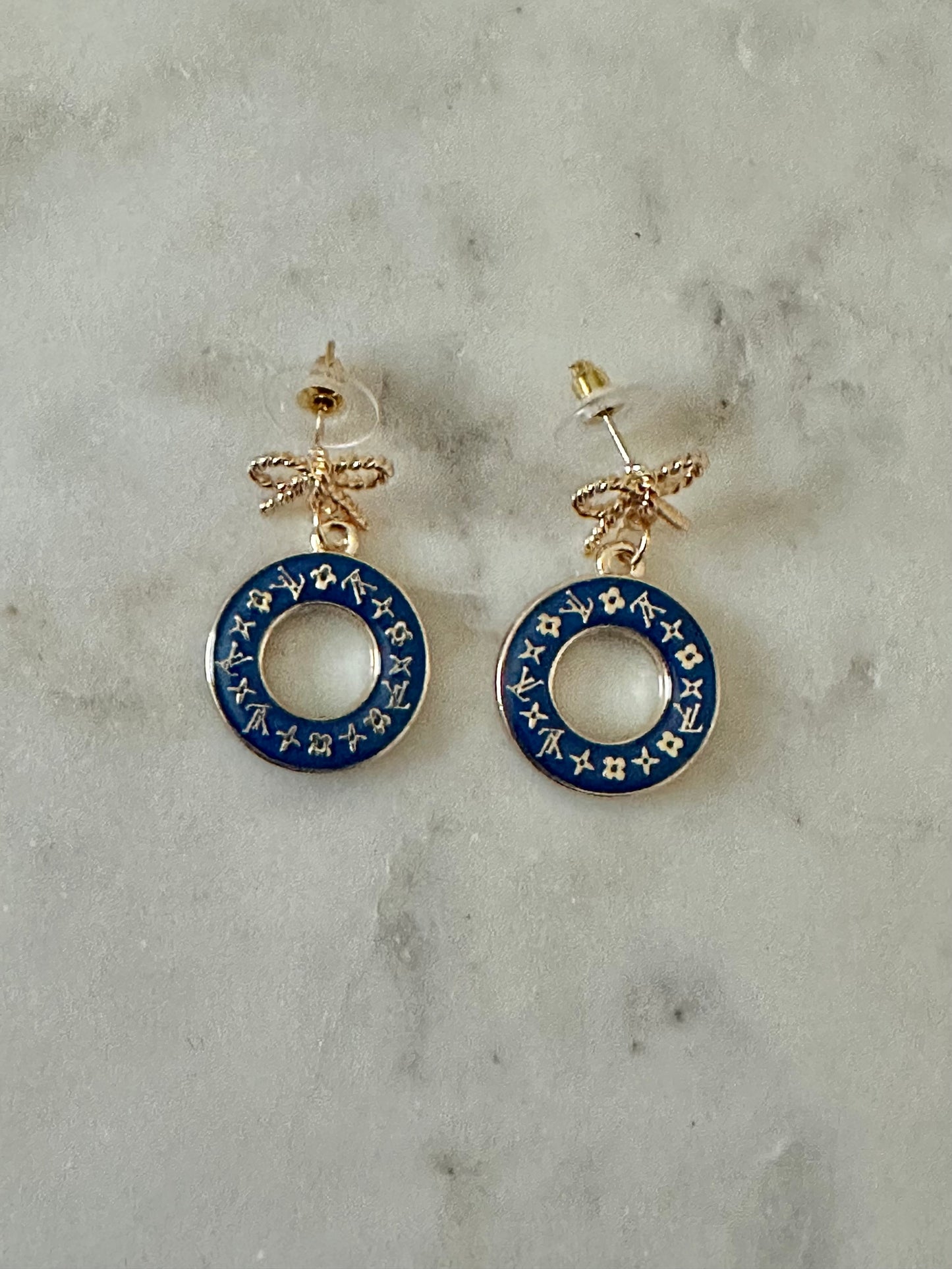 LV navy blue mini donut earrings