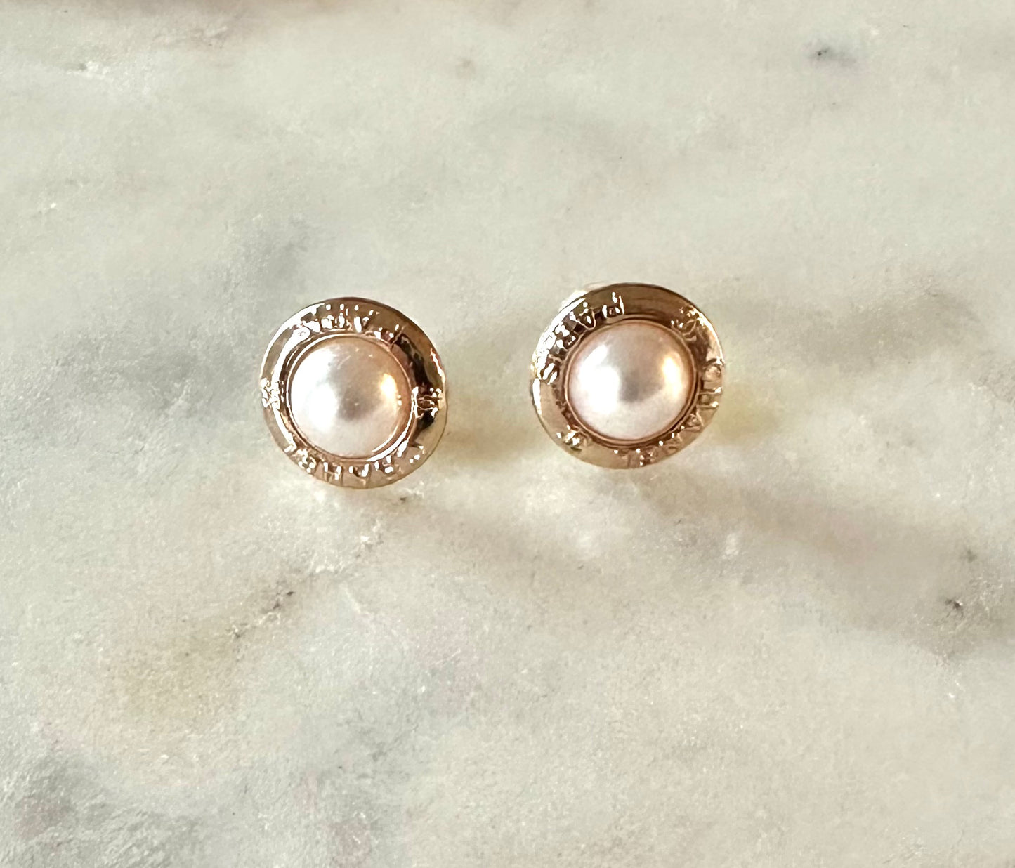 CC mini faux pearl button earrings