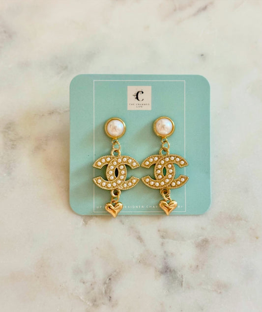 CC faux pearl heart earrings