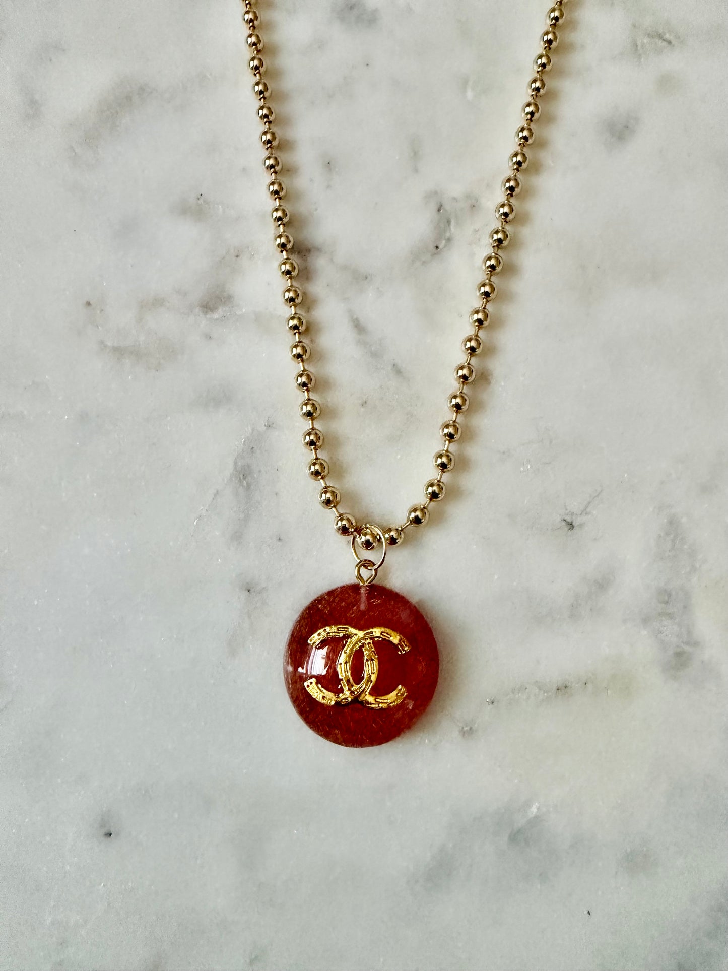CC pink/brown resin necklace