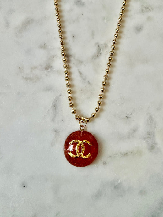 CC pink/brown resin necklace