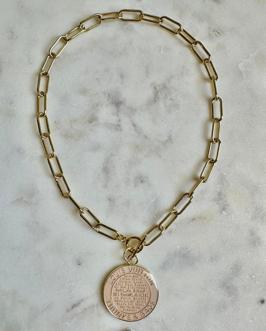 LV light tan/blush trunks&bags necklace