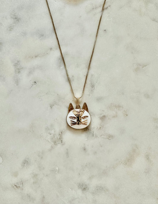CC white cat necklace