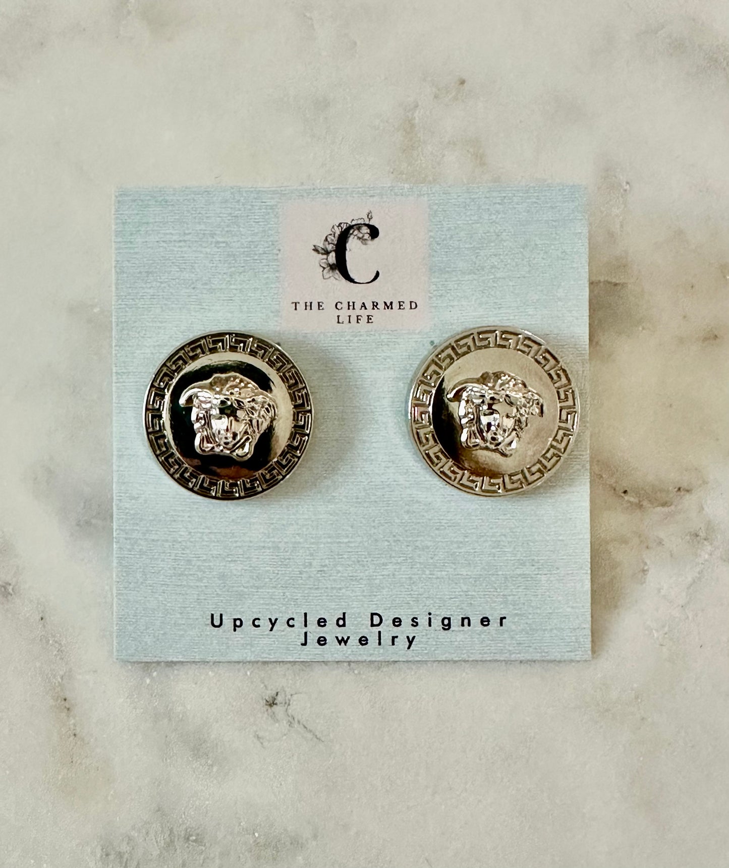 Versace Medusa silver tone earrings