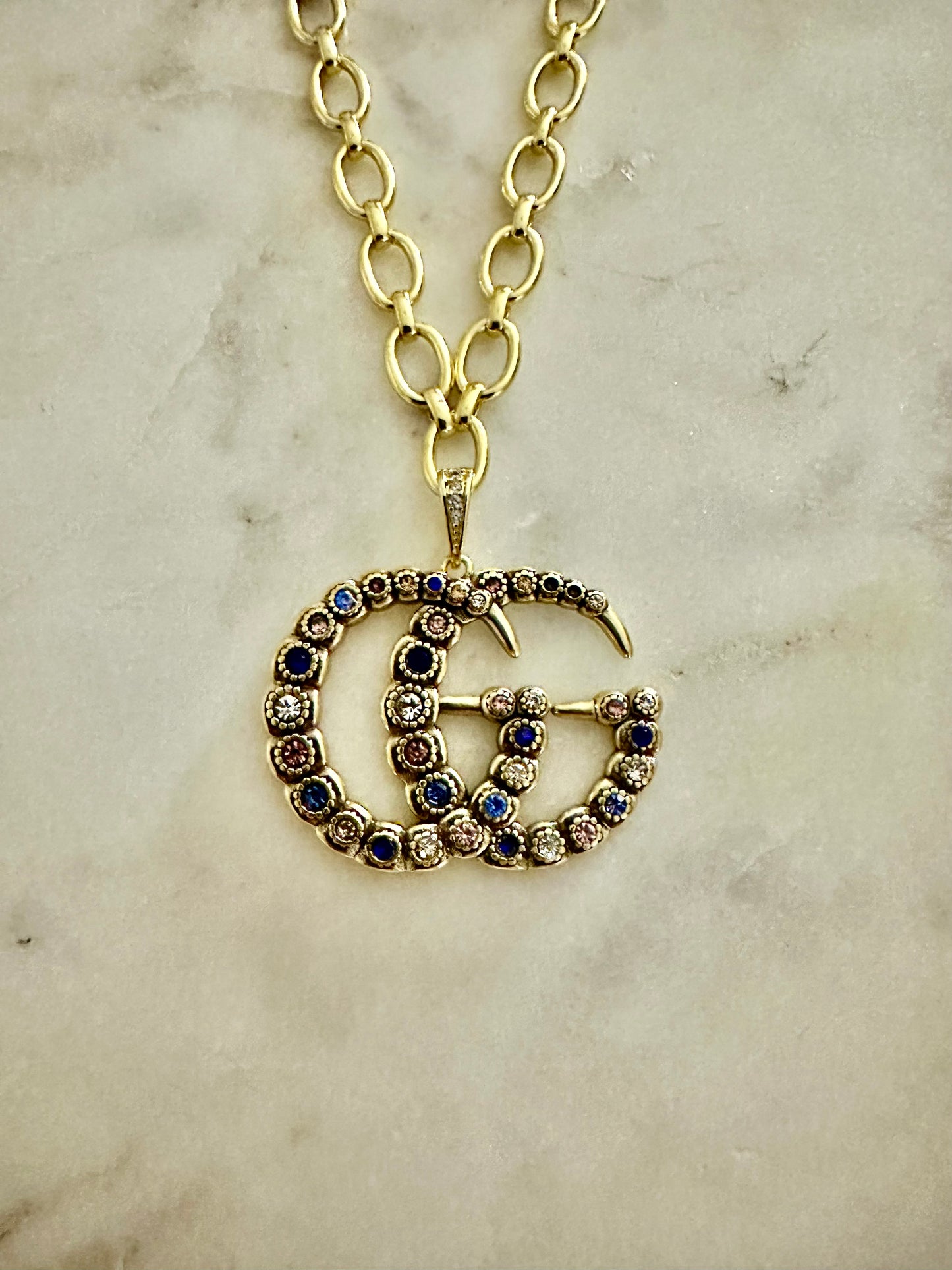 Gucci large medallion rhinestone necklace