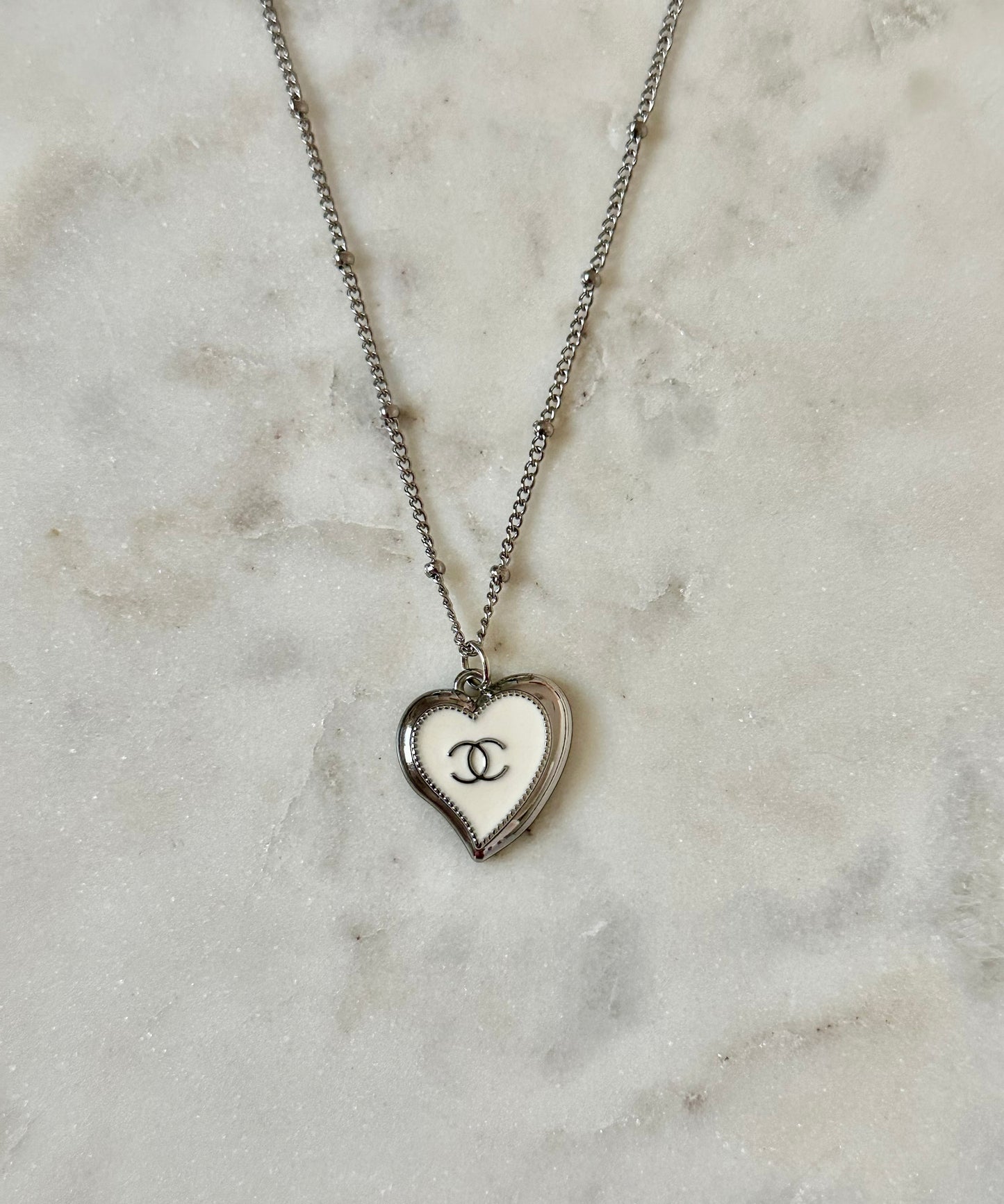 CC white heart necklace