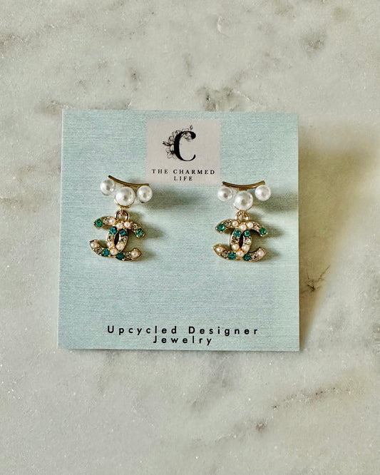 CC turquoise and faux pearl earrings