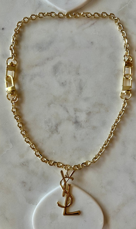 YSL gold tone necklace 24”