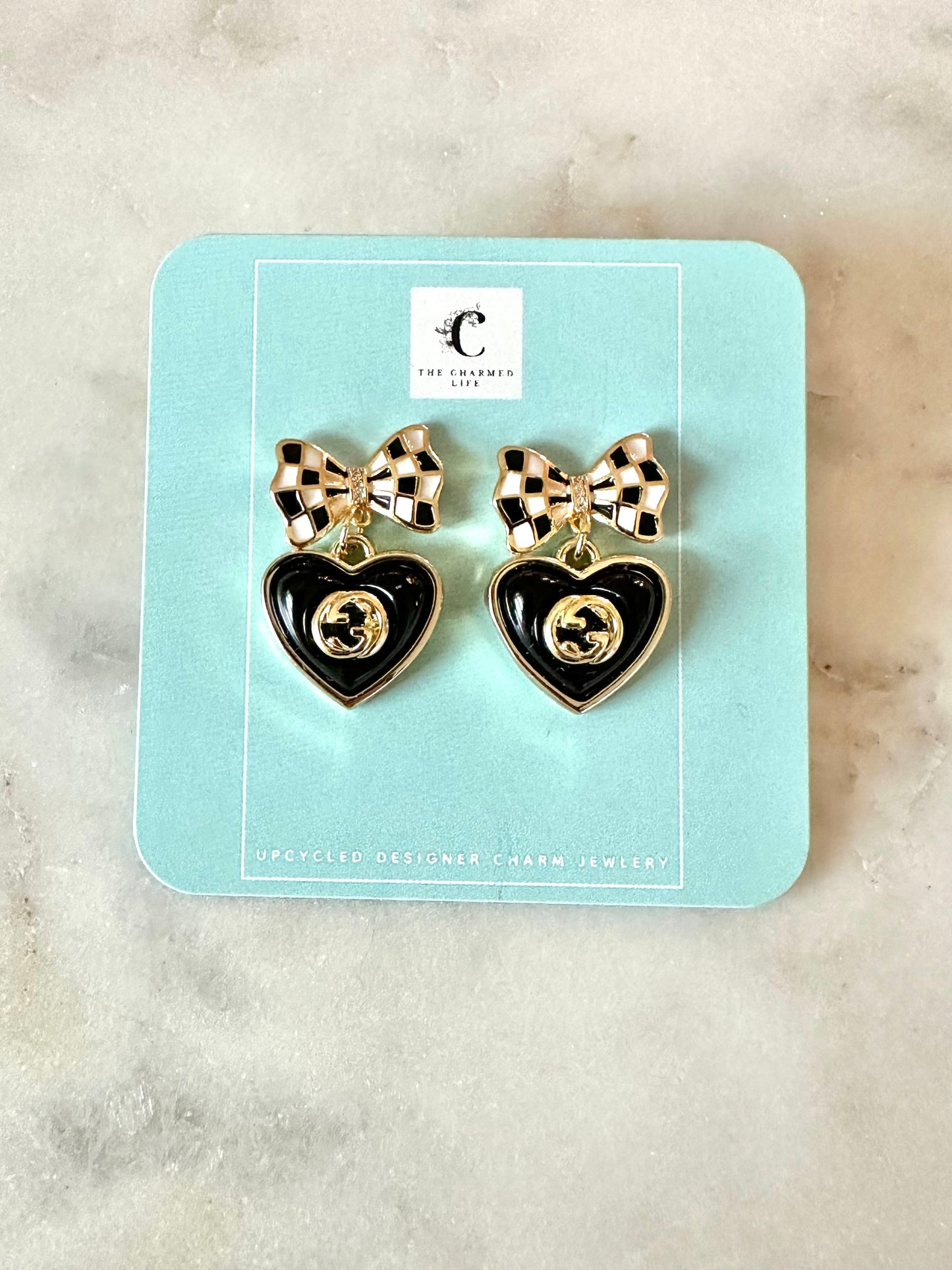 Gucci heart bow pendant earrings