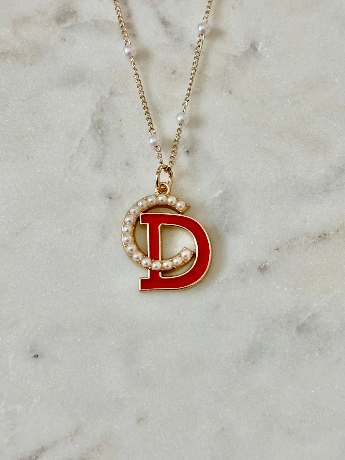 CD Pearl and Red necklace