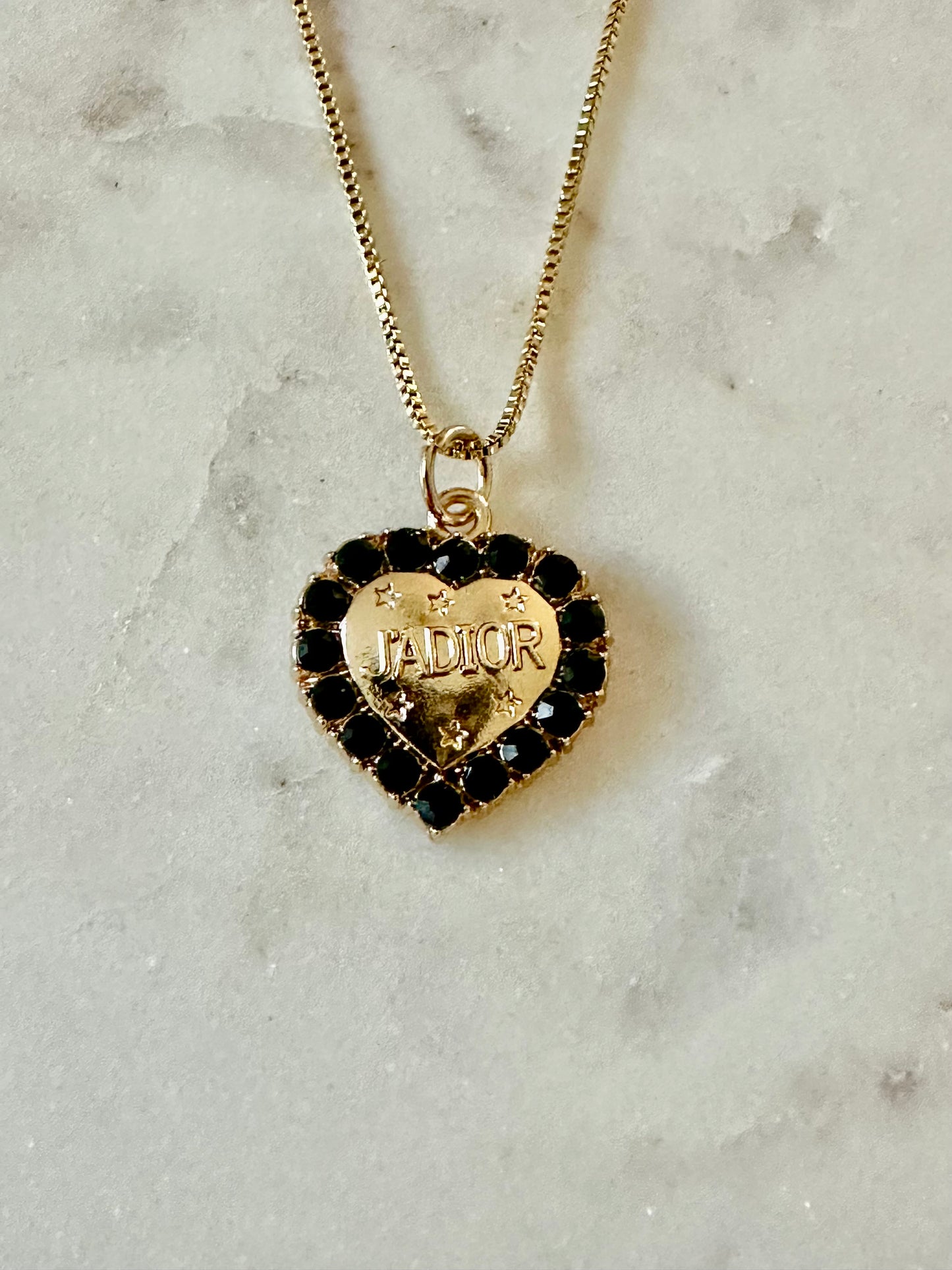 Dior heart dark green rhinestone necklace